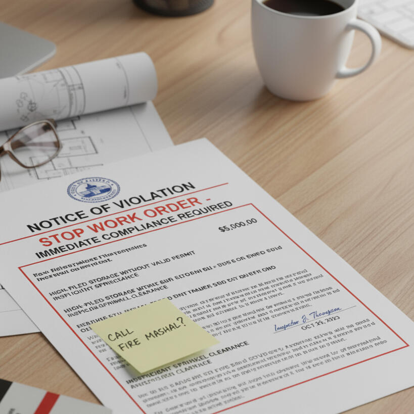 Building Inspector Notice of Violation Get your High Piled Storage Permit today